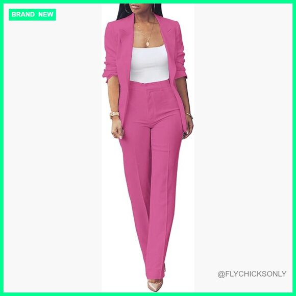 Jackets & Blazers - Long Sleeve Blazer and Slim Fit Pants Set Business Outfits